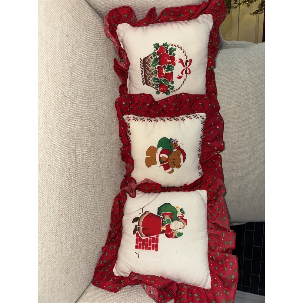 Vintage  Christmas Pillow‎ Country/Farmhouse Square Small Handmade Set Of 3 Cute